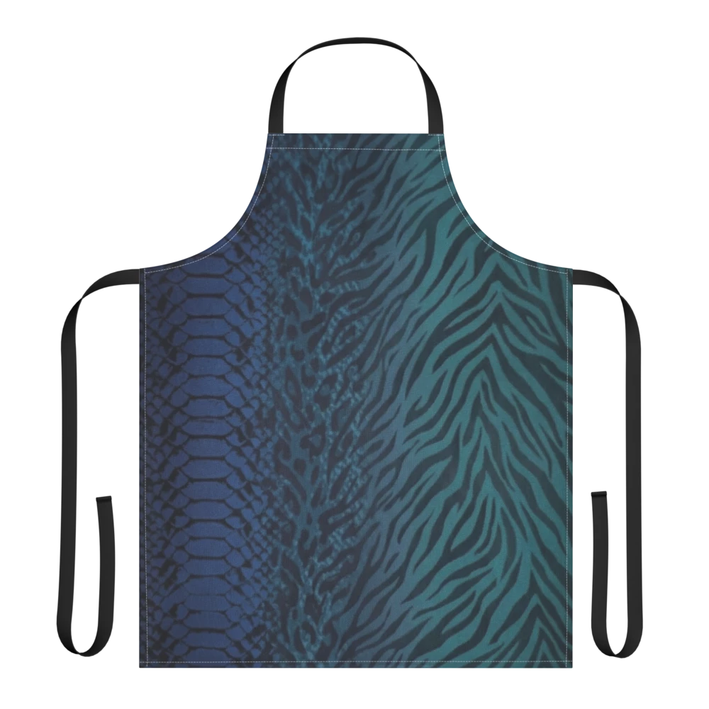 Teal to Blue Snake Skin Zebra & Leopard Print Strap Apron