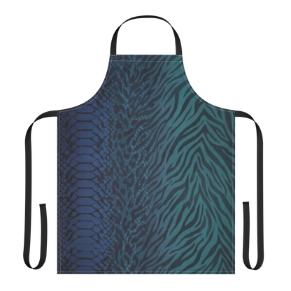 Teal to Blue Snake Skin Zebra & Leopard Print Strap Apron