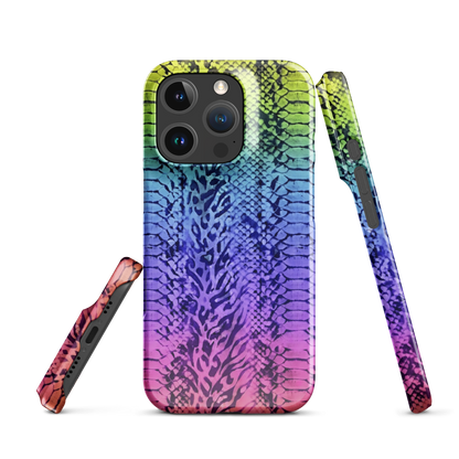 Neon Rainbow Snake Skin & Leopard Print Snap Case for iPhone