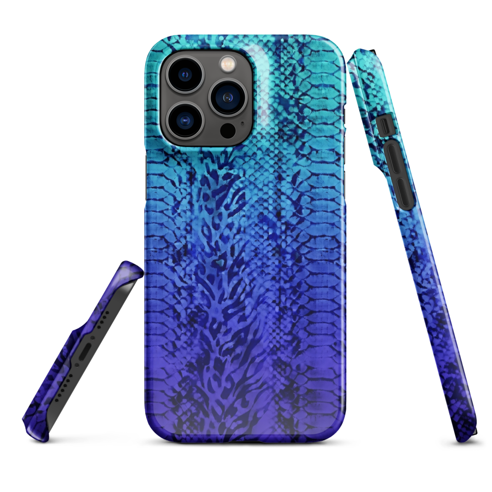 Vibrant Blue Snake Skin & Leopard Print Snap Case for iPhone