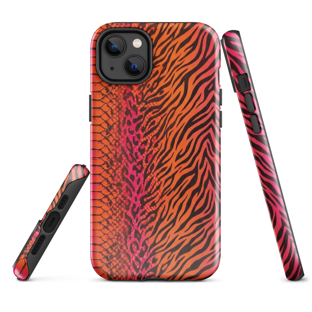 Sunset Orange & Pink Snake Skin Zebra & Leopard Print Tough Case for iPhone®