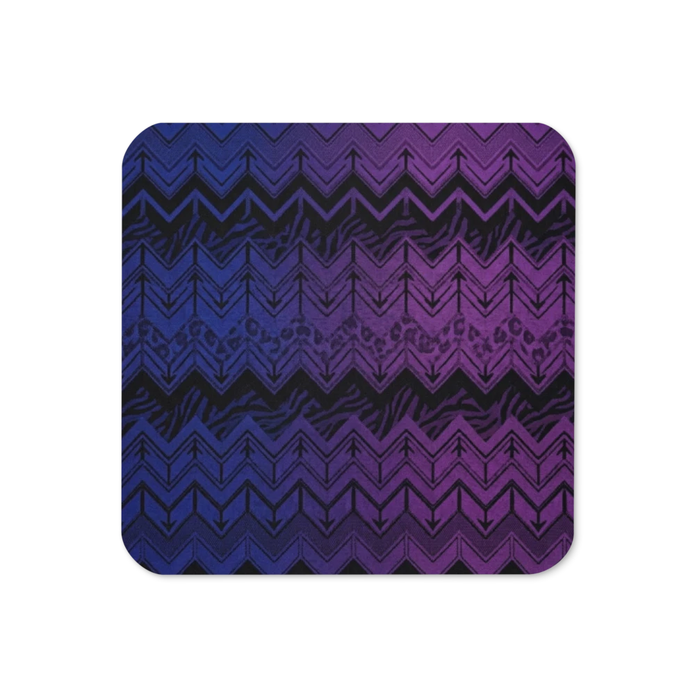 Blue , Purple & Black Chevron Pattern Cork-Back Coaster