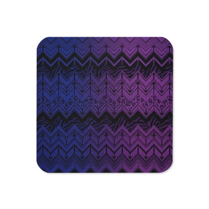 Blue , Purple & Black Chevron Pattern Cork-Back Coaster