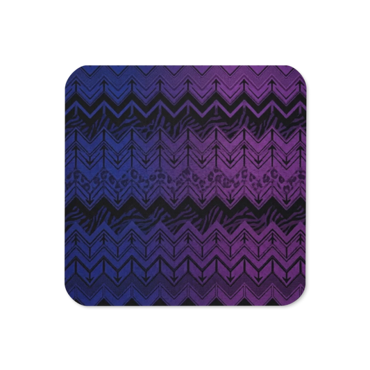 Blue , Purple & Black Chevron Pattern Cork-Back Coaster