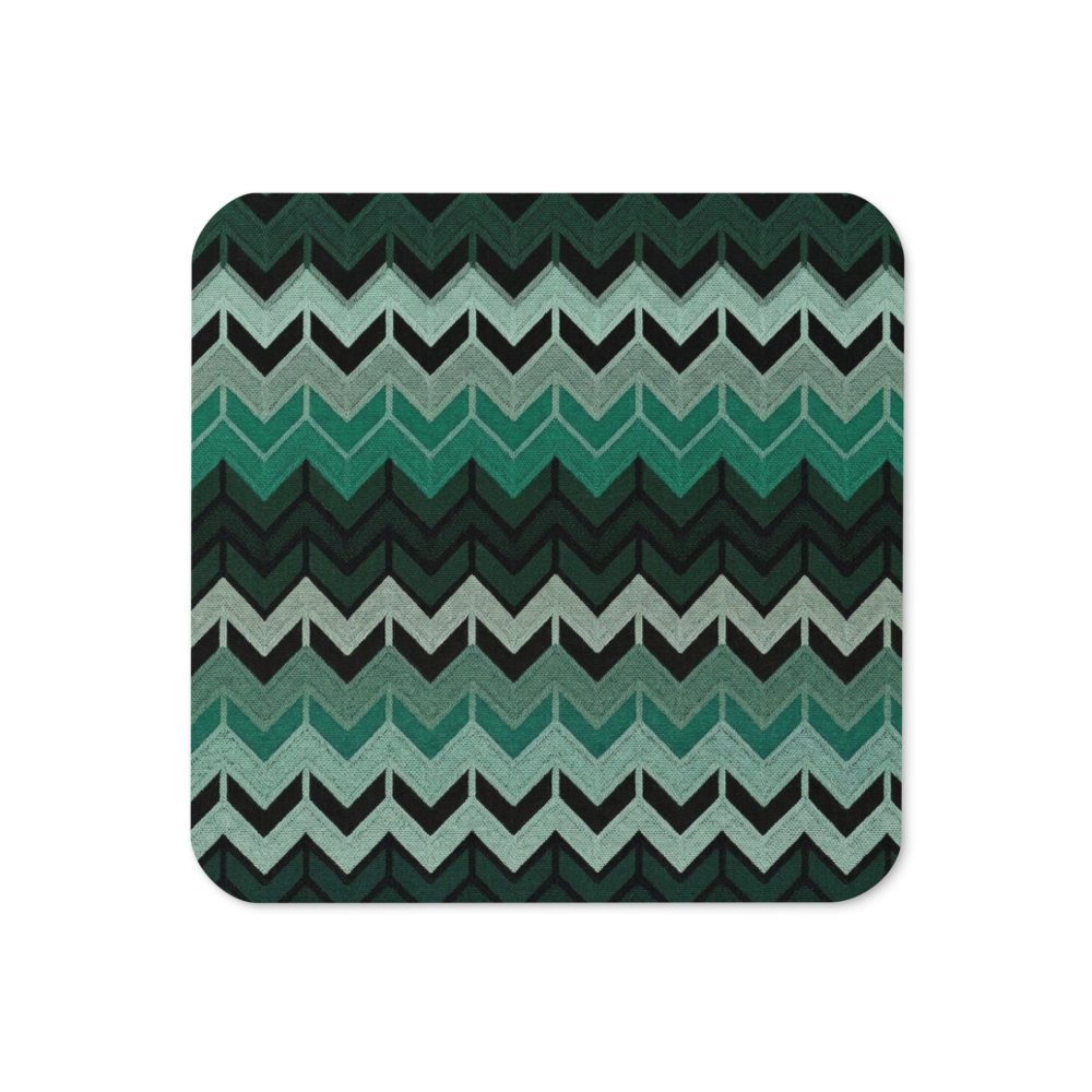 Green Chevron Pattern Cork-Back Coaster