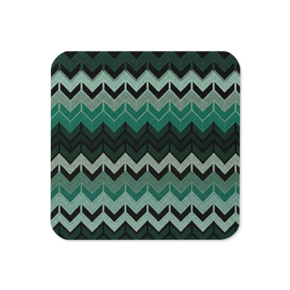 Green Chevron Pattern Cork-Back Coaster