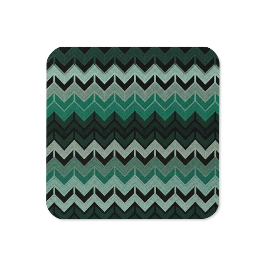 Green Chevron Pattern Cork-Back Coaster