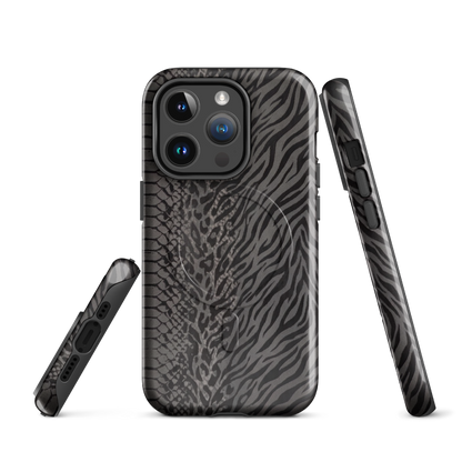 Gray & Black Zebra Snake & Leopard Print MagSafe Tough Case for iPhone®