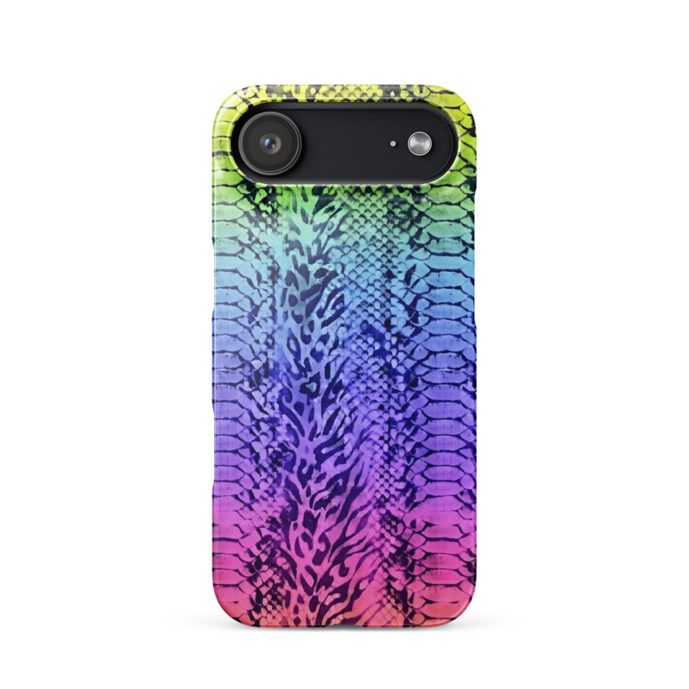 Neon Rainbow Snake Skin & Leopard Print Snap Case for iPhone