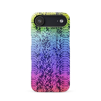 Neon Rainbow Snake Skin & Leopard Print Snap Case for iPhone