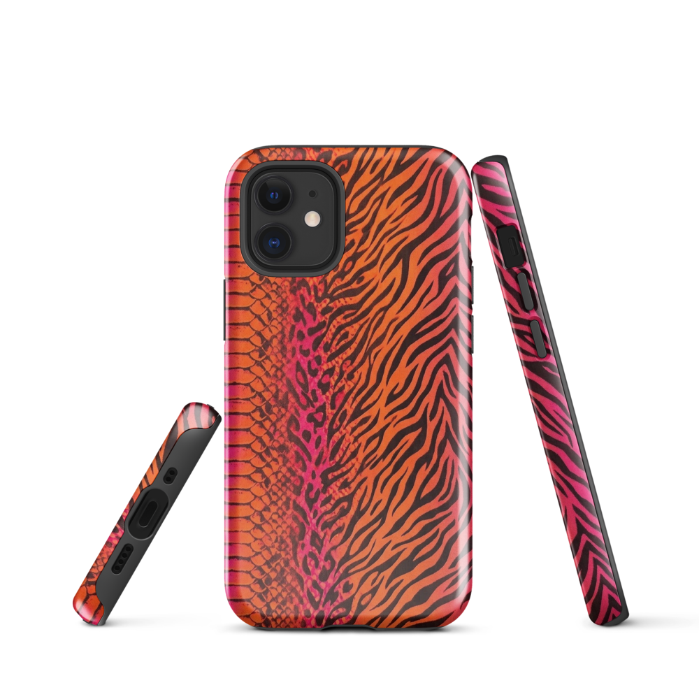 Sunset Orange & Pink Snake Skin Zebra & Leopard Print Tough Case for iPhone®