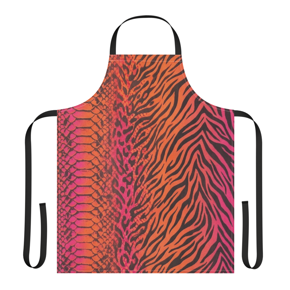 Sunset Orange & Pink Snake Skin & Leopard Print Strap Apron