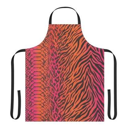 Sunset Orange & Pink Snake Skin & Leopard Print Strap Apron