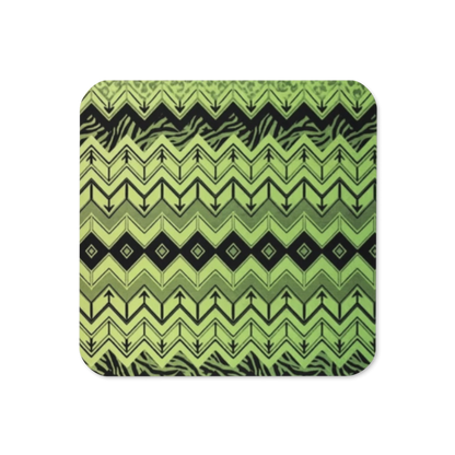 Lime Green Chevron Zebra & Leopard Print Cork-Back Coaster