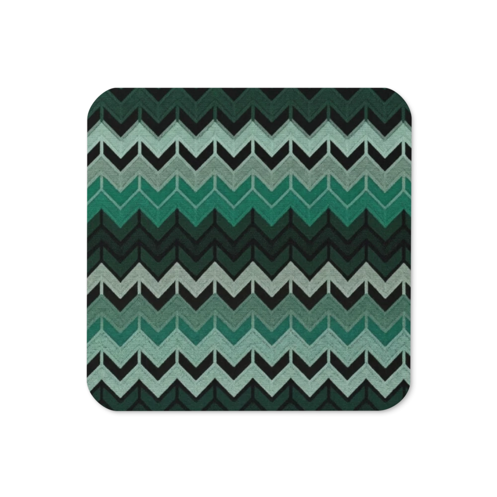 Green Chevron Pattern Cork-Back Coaster