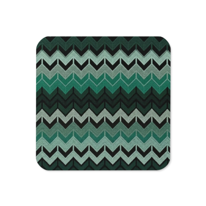 Green Chevron Pattern Cork-Back Coaster