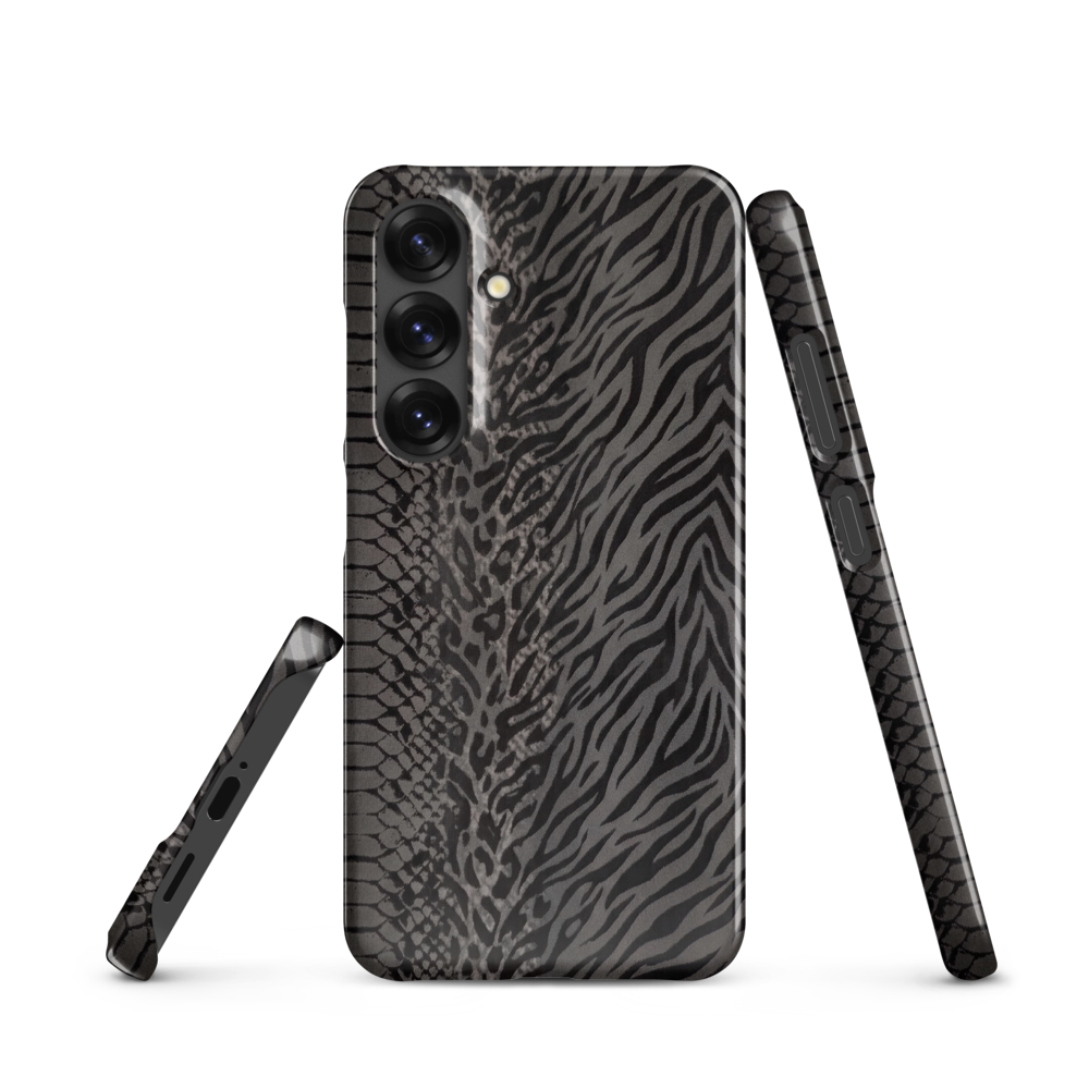 Dark Gray Snake Skin & Leopard Print Snap Case for Samsung