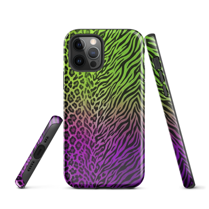 Neon Green & Purple Zebra & Leopard Print Tough Case for iPhone®