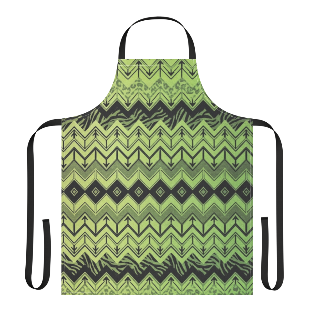 Lime Green Chevron Pattern Leopard & Zebra Print Strap Apron