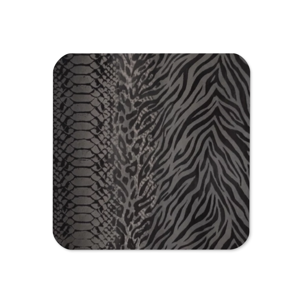 Dark Gray Snake Skin Leopard & Zebra Print Cork-Back Coaster