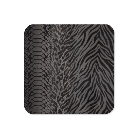 Dark Gray Snake Skin Leopard & Zebra Print Cork-Back Coaster