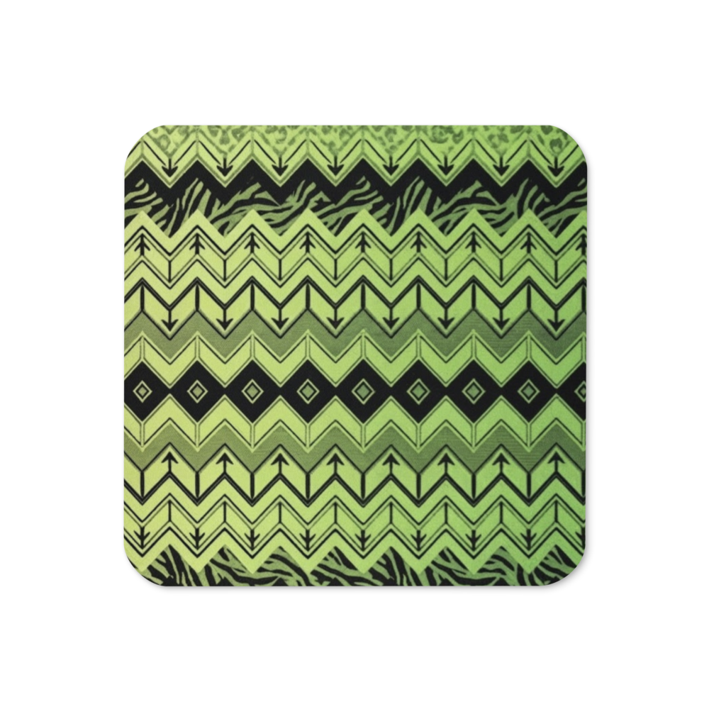 Lime Green Chevron Zebra & Leopard Print Cork-Back Coaster