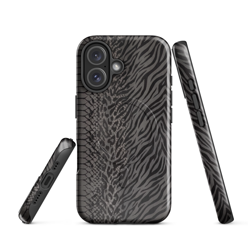 Gray & Black Zebra Snake & Leopard Print MagSafe Tough Case for iPhone®