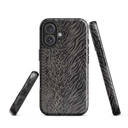 Gray & Black Zebra Snake & Leopard Print MagSafe Tough Case for iPhone®
