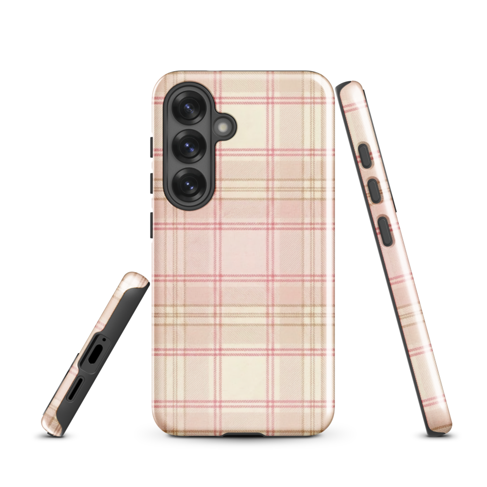 Pink & Cream Plaid Coquette Print Tough Case for Samsung