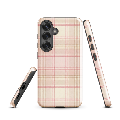 Pink & Cream Plaid Coquette Print Tough Case for Samsung