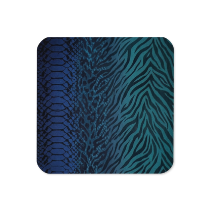 Blue Teal Zebra & Leopard Print Cork-Back Coaster
