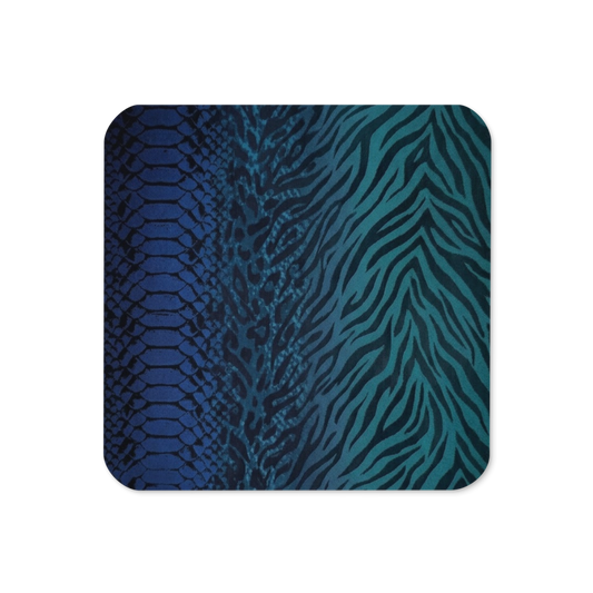 Blue Teal Zebra & Leopard Print Cork-Back Coaster