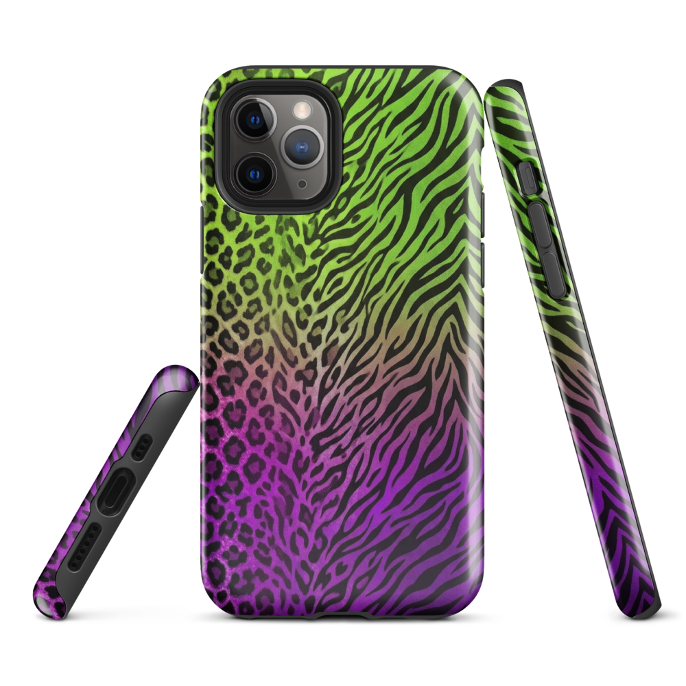 Neon Green & Purple Zebra & Leopard Print Tough Case for iPhone®