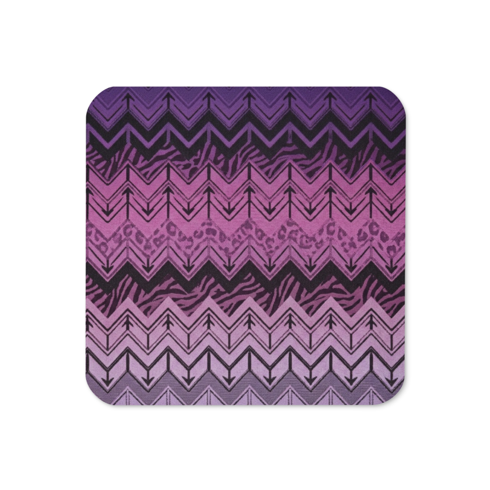 Purple Chevron Pattern with Zebra & Leopard Print Cork-Back Coaster