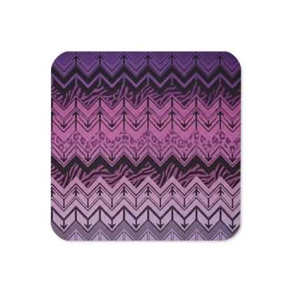 Purple Chevron Pattern with Zebra & Leopard Print Cork-Back Coaster