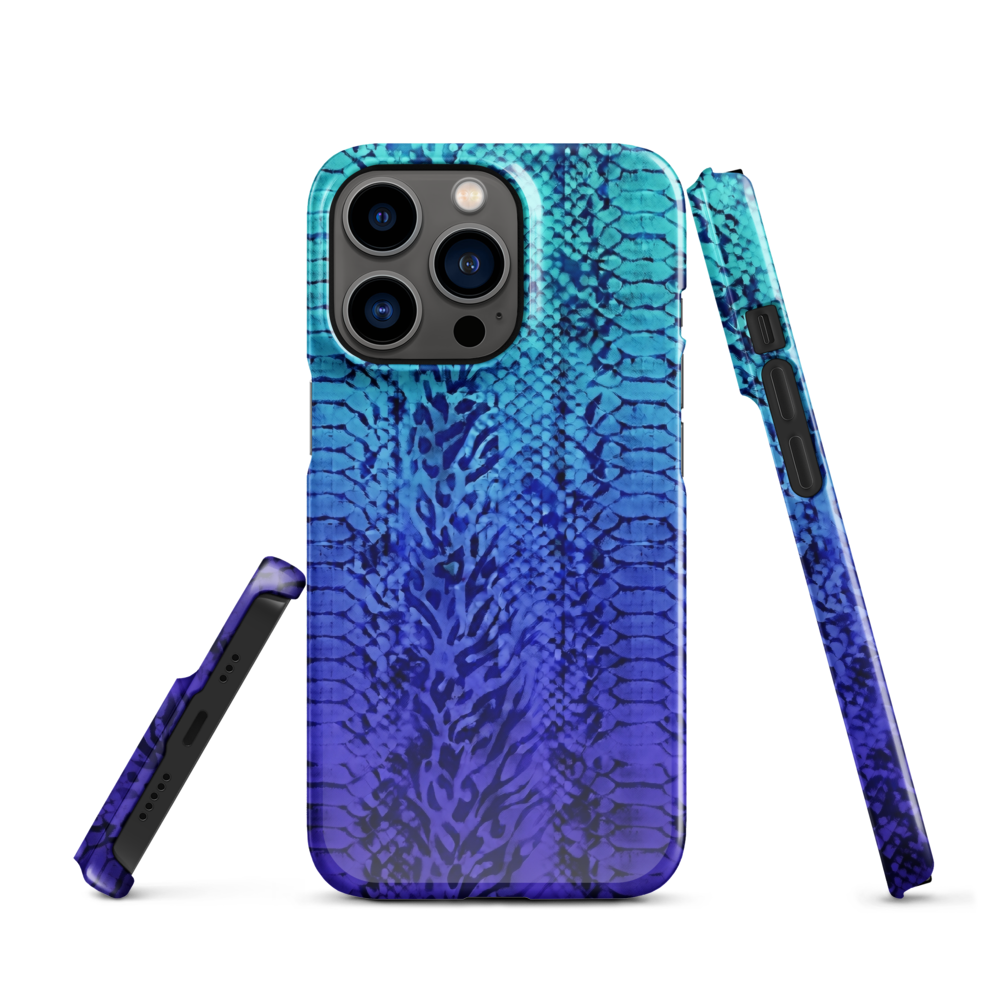 Vibrant Blue Snake Skin & Leopard Print Snap Case for iPhone