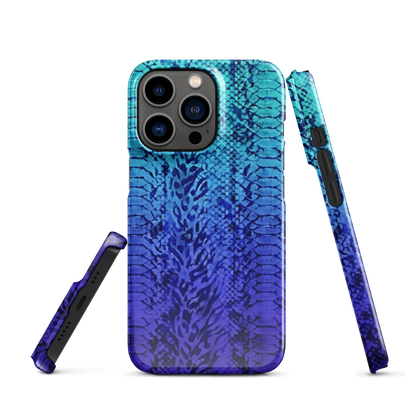 Vibrant Blue Snake Skin & Leopard Print Snap Case for iPhone
