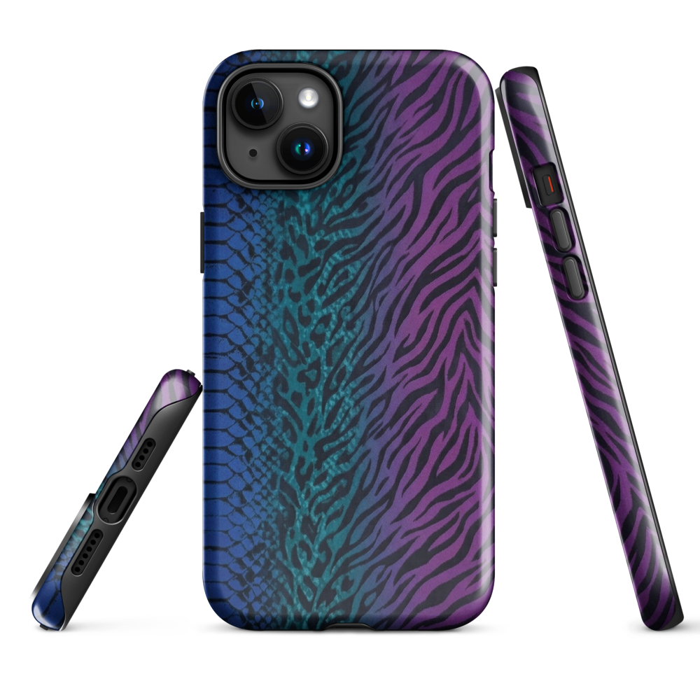 Blue to Purple Dark Snake Zebra & Leopard Print Tough Case for iPhone®