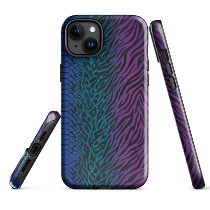 Blue to Purple Dark Snake Zebra & Leopard Print Tough Case for iPhone®