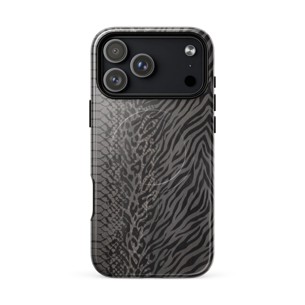 Gray & Black Zebra Snake & Leopard Print MagSafe Tough Case for iPhone®