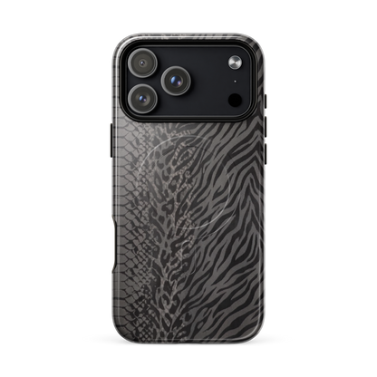 Gray & Black Zebra Snake & Leopard Print MagSafe Tough Case for iPhone®