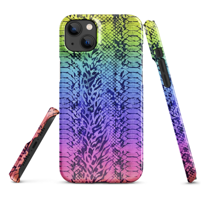 Neon Rainbow Snake Skin & Leopard Print Snap Case for iPhone