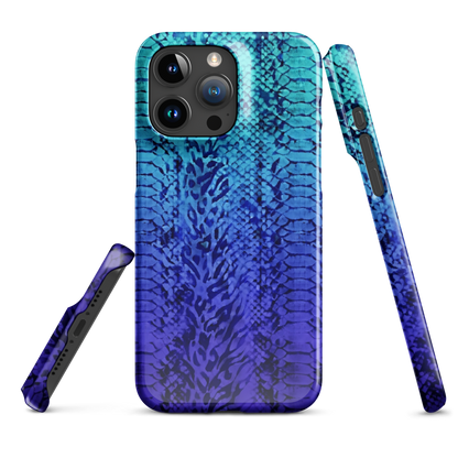 Vibrant Blue Snake Skin & Leopard Print Snap Case for iPhone