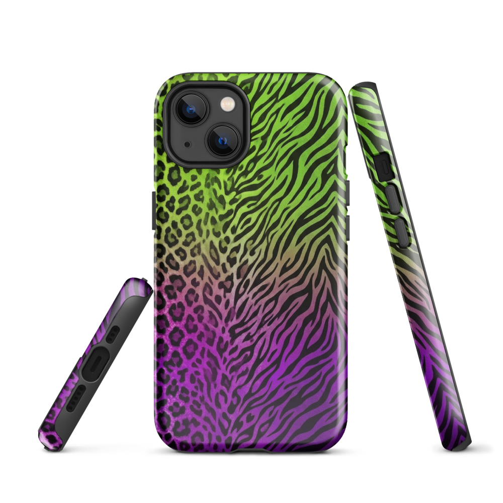 Neon Green & Purple Zebra & Leopard Print Tough Case for iPhone®