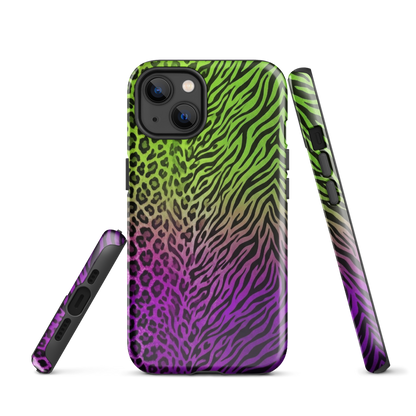 Neon Green & Purple Zebra & Leopard Print Tough Case for iPhone®