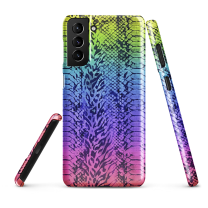Vibrant Rainbow Snake Skin & Leopard Print Snap Case for Samsung