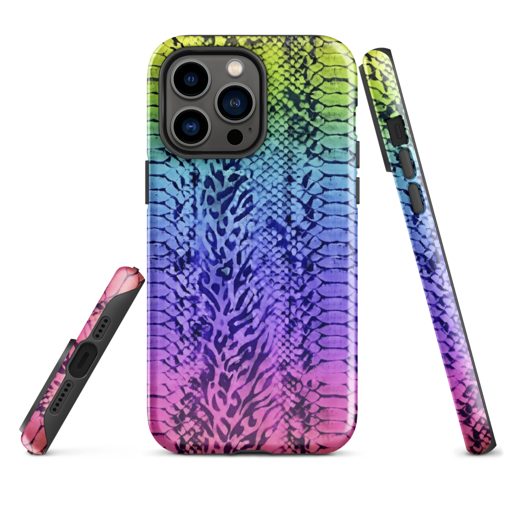 Neon Rainbow Snake Skin & Leopard Print Tough Case for iPhone®
