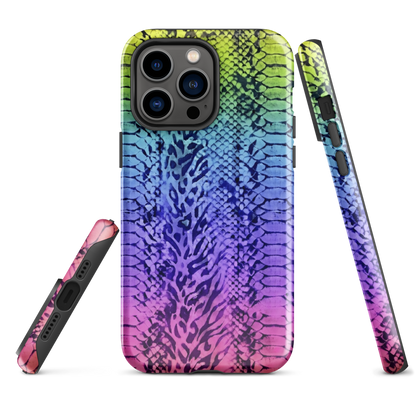 Neon Rainbow Snake Skin & Leopard Print Tough Case for iPhone®