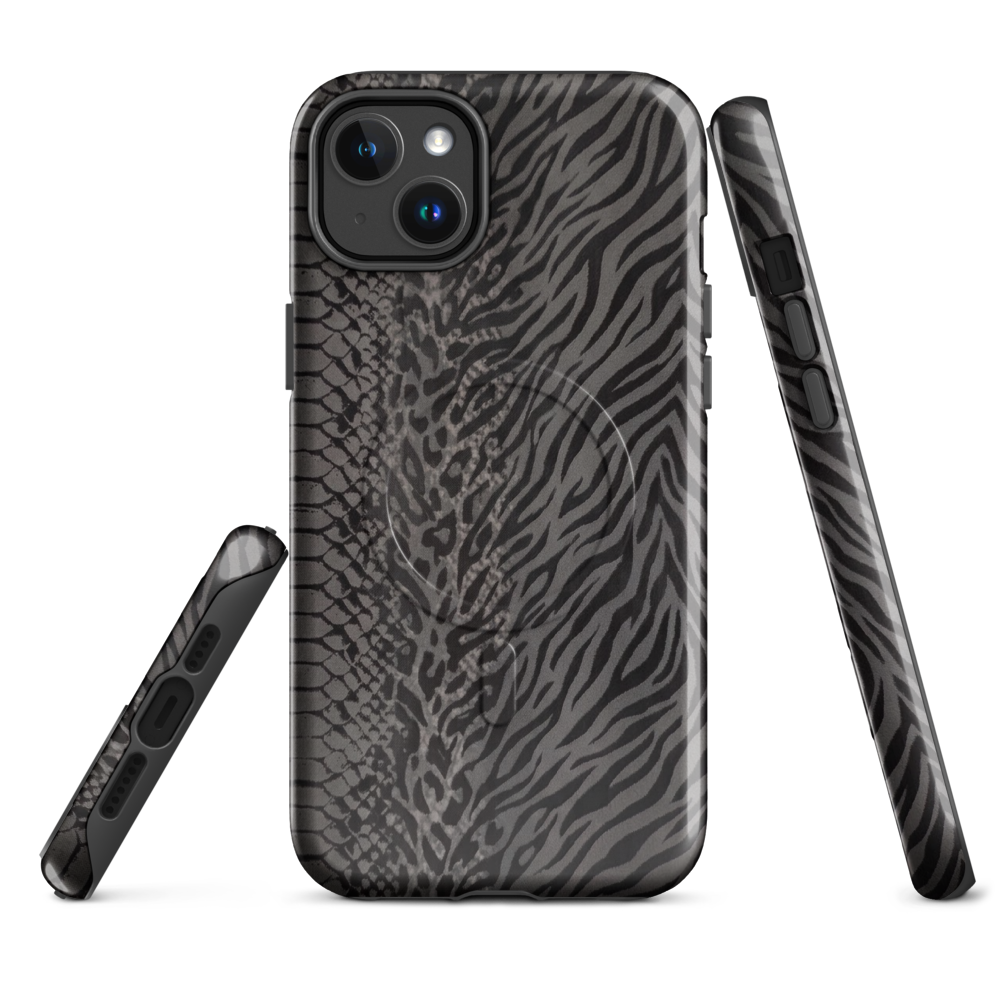 Gray & Black Zebra Snake & Leopard Print MagSafe Tough Case for iPhone®