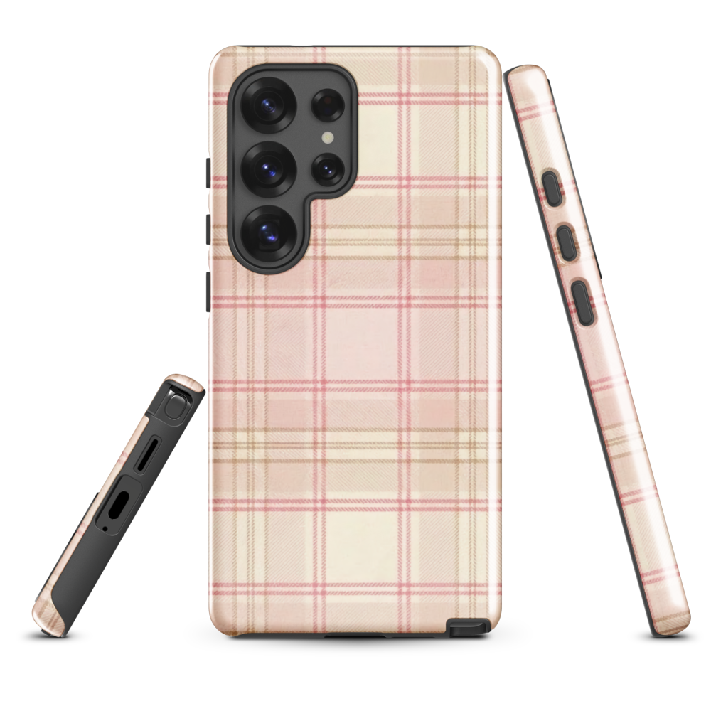 Pink & Cream Plaid Coquette Print Tough Case for Samsung